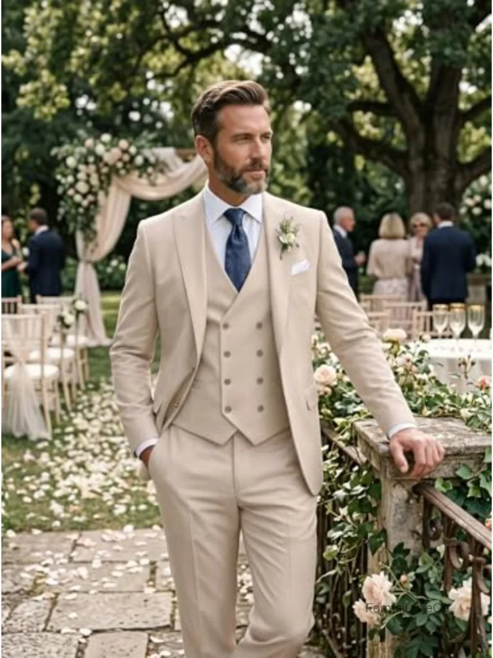 Men's Double Breasted 3 Piece Slim Fit Suit Wedding Groom Prom Tuxedo